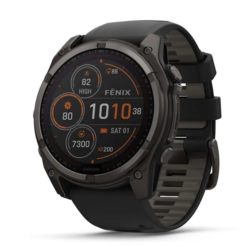 Garmin fēnix® 8 – 51 mm, Solar Sapphire, Carbon Gray DLC Titanium with Black/Pebble Gray Silicone Band