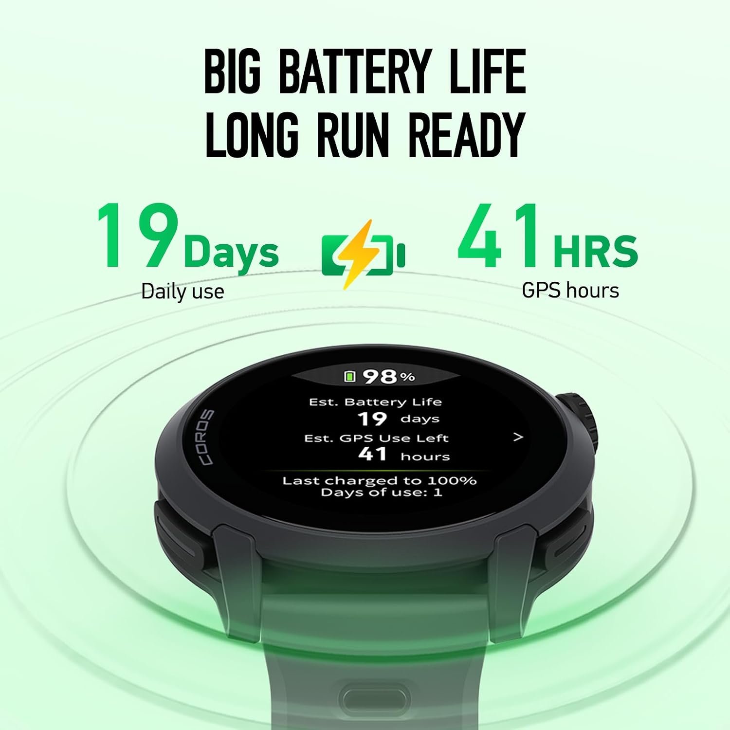 COROS PACE 4 Ultralight Sport GPS Watch, Black Silicone, Standard - Image 2